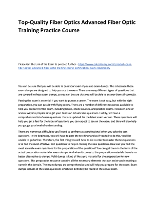 Fiber Optics Advanced Fiber Optic Training Course