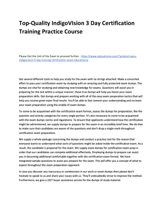 IndigoVIsion 3 Day Certification Training