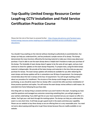 Limited Energy Resource Center LeapFrog CCTV Installation and Field Service Cert