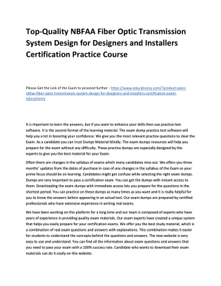 NBFAA Fiber Optic Transmission System Design for Designers and Installers Certif