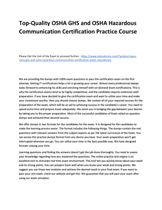 OSHA GHS and OSHA Hazardous Communication Certification