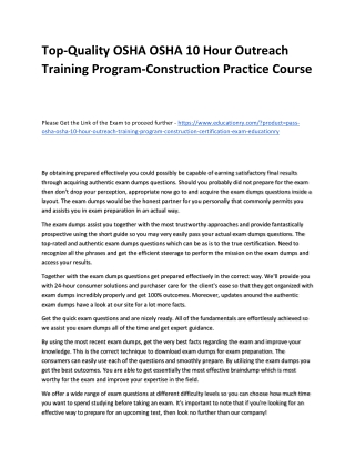 OSHA OSHA 10 Hour Outreach Training Program-Construction