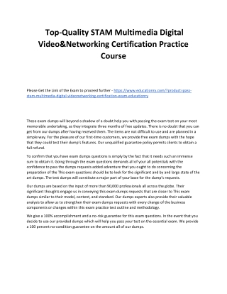 STAM Multimedia Digital Video&Networking Certification