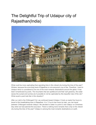 The Delightful Trip of Udaipur city of Rajasthan(India)