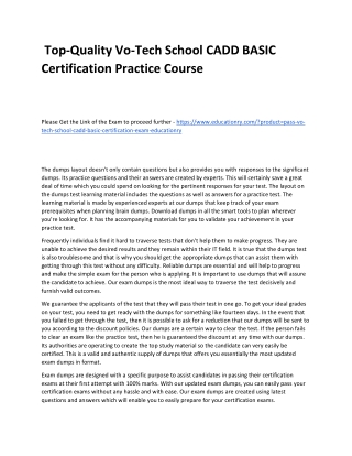 Vo-Tech School CADD BASIC Certification