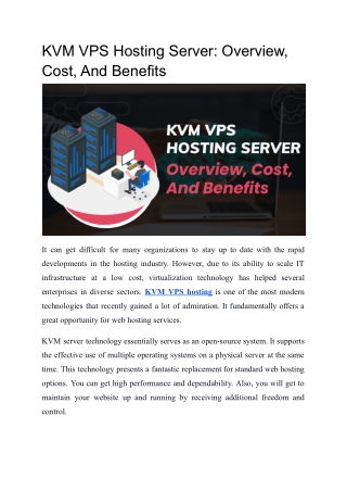 KVM VPS Hosting Server: Overview, Cost, And Benefits
