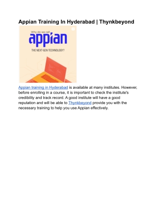 Appian Training In Hyderabad | Thynkbeyond