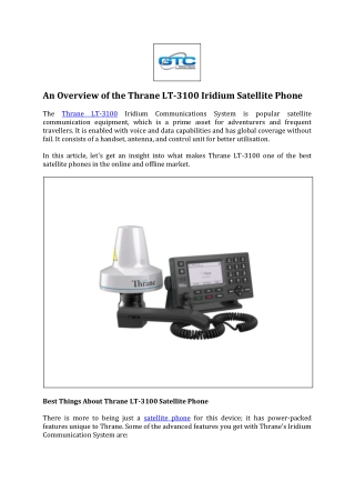 Iridium Satellite : Thrane LT-3100 Phone