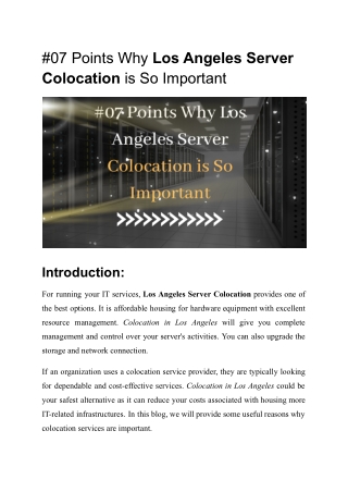 #07 Points Why Los Angeles Server Colocation is So Important
