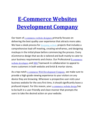 E-Commerce Websites Development Company