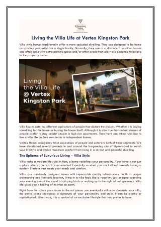 Living the Villa Life at Vertex Kingston Park