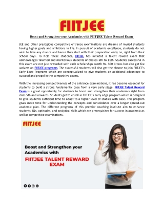 Boost and Strengthen your Academics with FIITJEE Talent Reward Exam