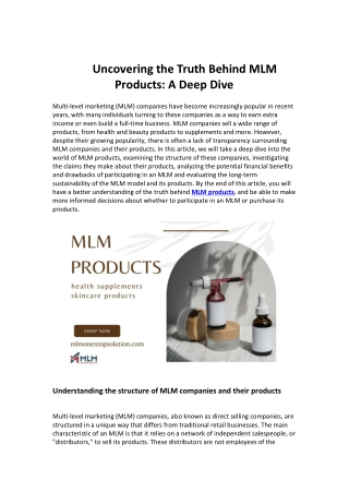 Uncovering the Truth Behind MLM Products A Deep Dive