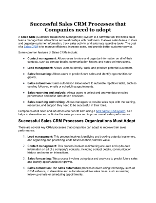 Successful Sales CRM Processes that Companies need to adopt.