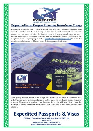 Request to Hasten Passport Processing Due to Name Change