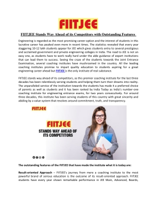 FIITJEE Stands Way Ahead of its Competitors with Outstanding Features