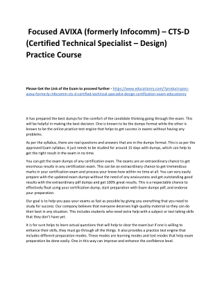 AVIXA (formerly Infocomm) – CTS-D (Certified Technical Specialist – Design)