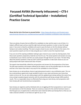 AVIXA (formerly Infocomm) – CTS-I (Certified Technical Specialist – Installation