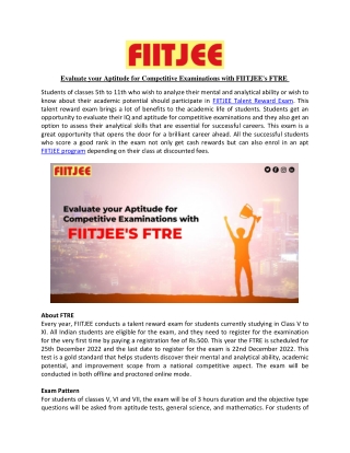 Evaluate your Aptitude for Competitive Examinations with FIITJEE's FTRE