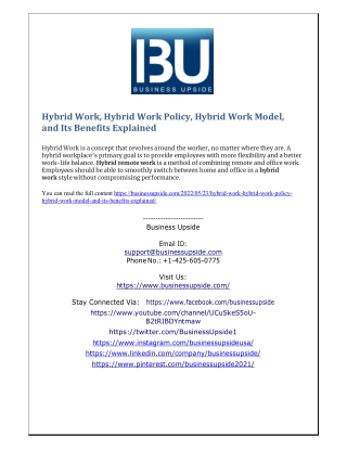 Hybrid Work Hybrid Work Policy Hybrid Work Model and Its Benefits Explained