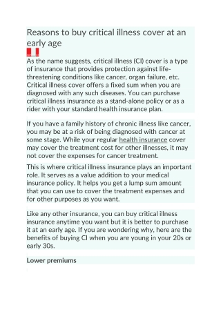 4 Reasons to buy critical illness cover at an early age