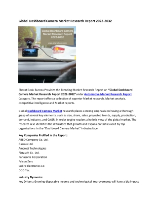 Global Dashboard Camera Market Research Report 2022-2032