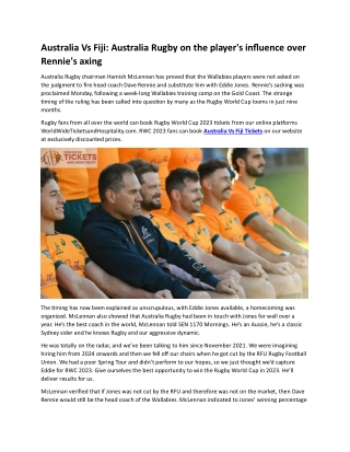Australia Vs Fiji Australia Rugby on the player's influence over Rennie's axing