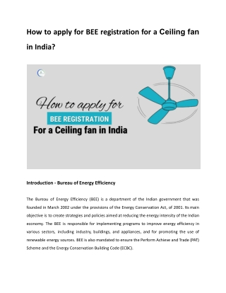 How to apply for BEE registration for a Ceiling fan in India?