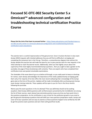 SC-OTC-002 Security Center 5.x Omnicast™ advanced configuration and troubleshoot