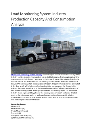 Load Monitoring System Industry Production Capacity And Consumption Analysis