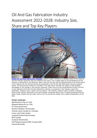 Oil And Gas Fabrication Industry Assessment 2022