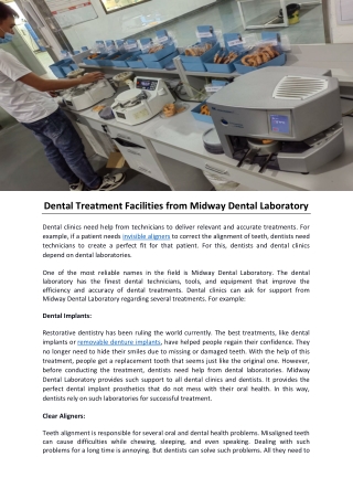 Dental Treatment Facilities from Midway Dental Laboratory