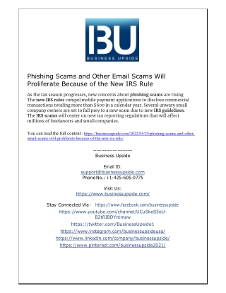 Phishing Scams and Other Email Scams Will Proliferate Because of the New IRS Rule
