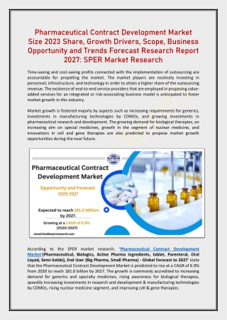 Pharmaceutical Contract Development Market Size 2020-2027: SPER Market Research