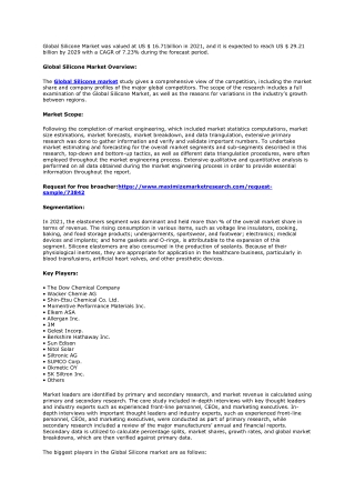 Industrial Analysis and Forecast for the Global Silicone Market (2022-2029)