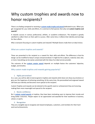 Why Custom Trophies And Awards Now To Honor Receipents ?
