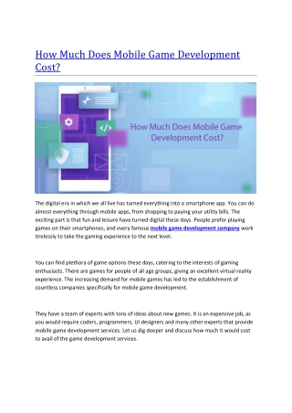 How much does mobile game development cost
