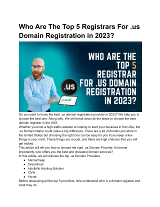 Who Are The Top 5 Registrar For .us Domain Registration in USA