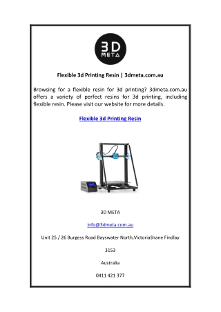 Flexible 3d Printing Resin  3dmeta.com.au
