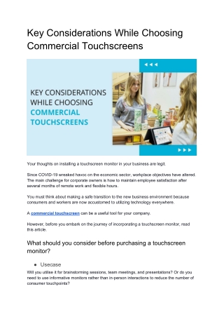 Key Considerations While Choosing Commercial Touchscreens