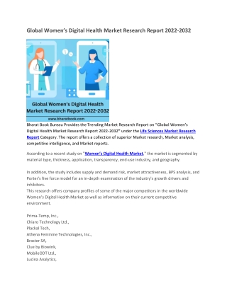 Global Women’s Digital Health Market Research Report 2022-2032