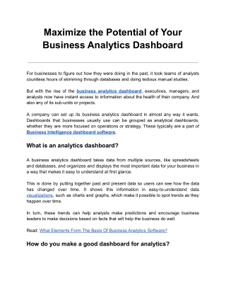 Maximize the Potential of Your Business Analytics Dashboard