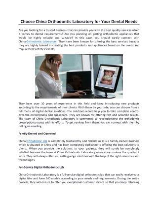 Choose China Orthodontic Laboratory for Your Dental Needs