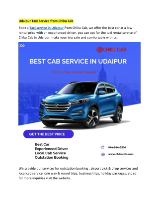 Udaipur Taxi Service from Chiku Cab