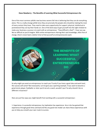 Dave Newberry - The Benefits of Learning What Successful Entrepreneurs Do