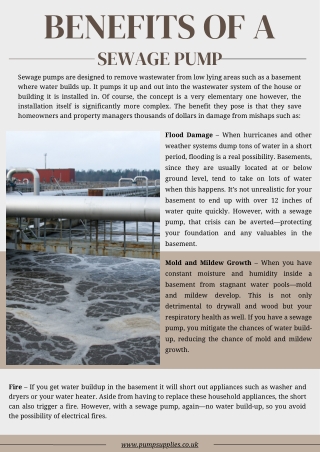BENEFITS OF A SEWAGE PUMP