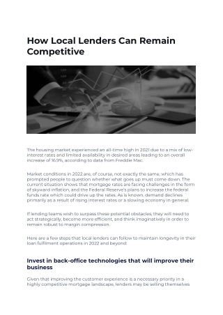 How Local Lenders Can Remain Competitive