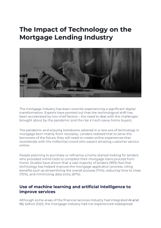The Impact of Technology on the Mortgage Lending Industry