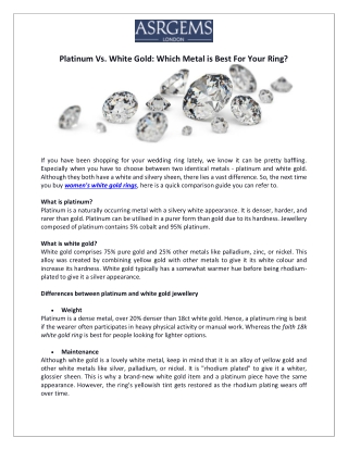 Platinum Vs. White Gold: Which Metal is Best For Your Ring?
