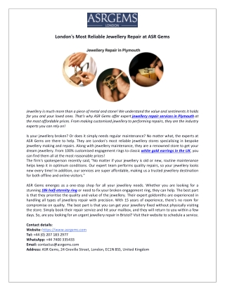 London's Most Reliable Jewellery Repair at ASR Gems